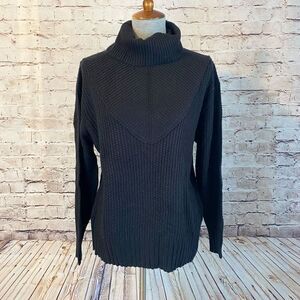 Lush Womens Black Long Sleeve Ribbed Turtleneck Cozy Pullover Sweater Medium